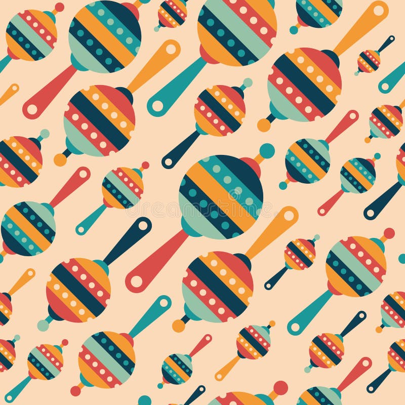Retro seamless pattern with colorful baby rattles. stock illustration