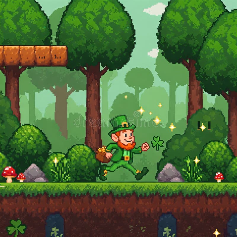 Retro Shamrock Quest : Pixel Art Forest Scene stock abbildung