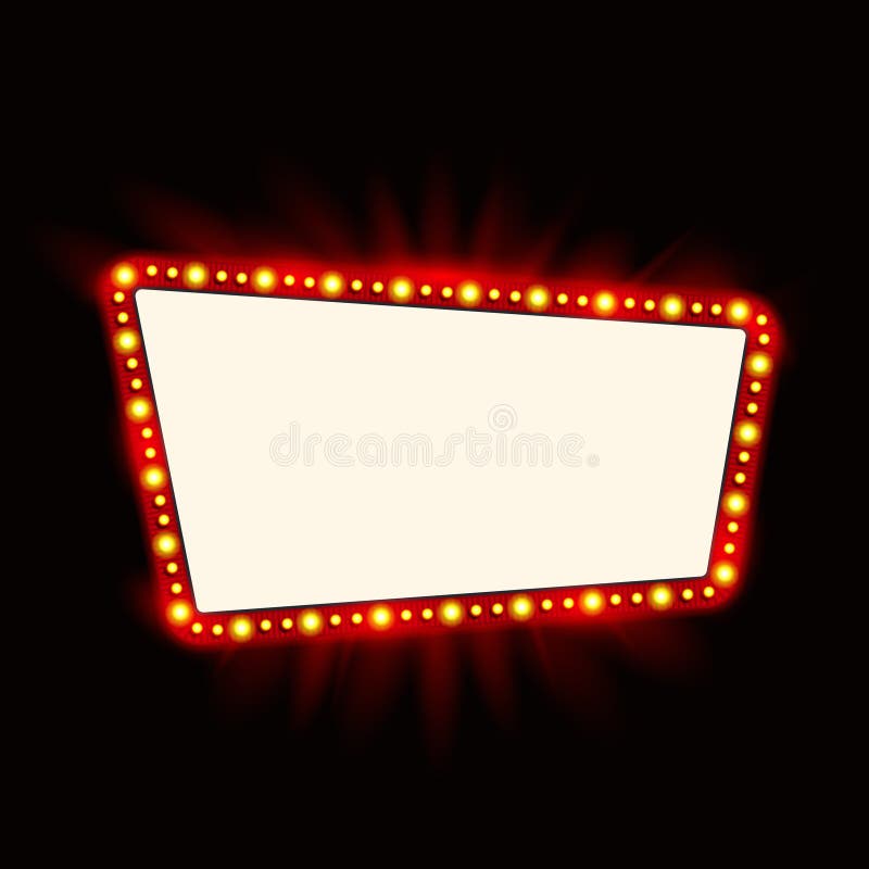 Retro Showtime 1950s znaka projekt Neonowych lamp billboard na ciemnym b. Retro Showtime 1950s znaka projekt Neonowych lamp billboard na ciemnym tle Amerykańska reklama, wektorowa ilustracja Kina i teatru Signage żarówek rama dla sprzedaży ulotek