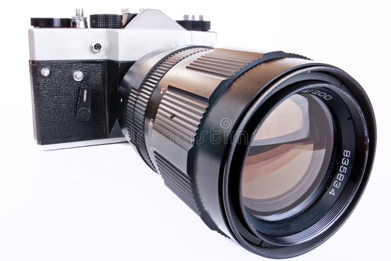 Retro SLR camera with telephoto lens