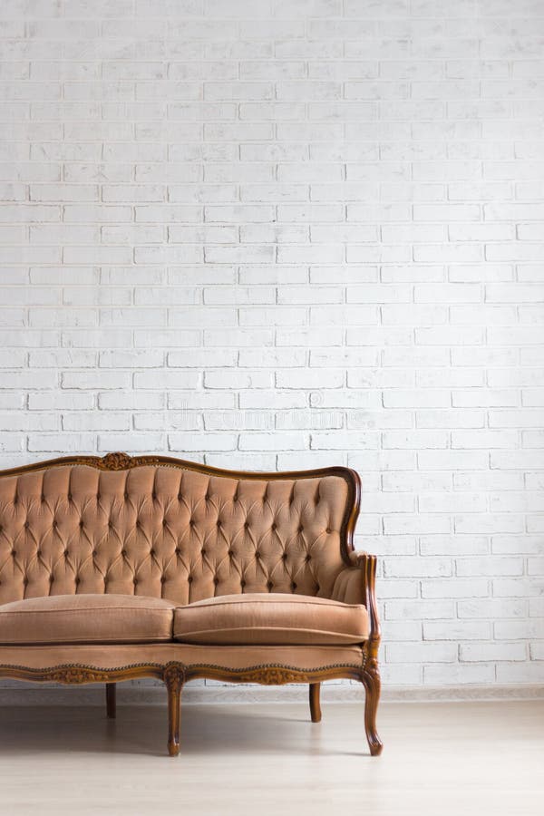 Retro Sofa Over White Brick Wall Stock Image Image of room, home