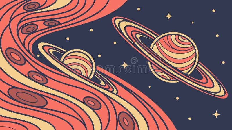 Retro Space Scene with Planets Orbits, Cosmic Wonder Art, vector design Generative AI stock illustration