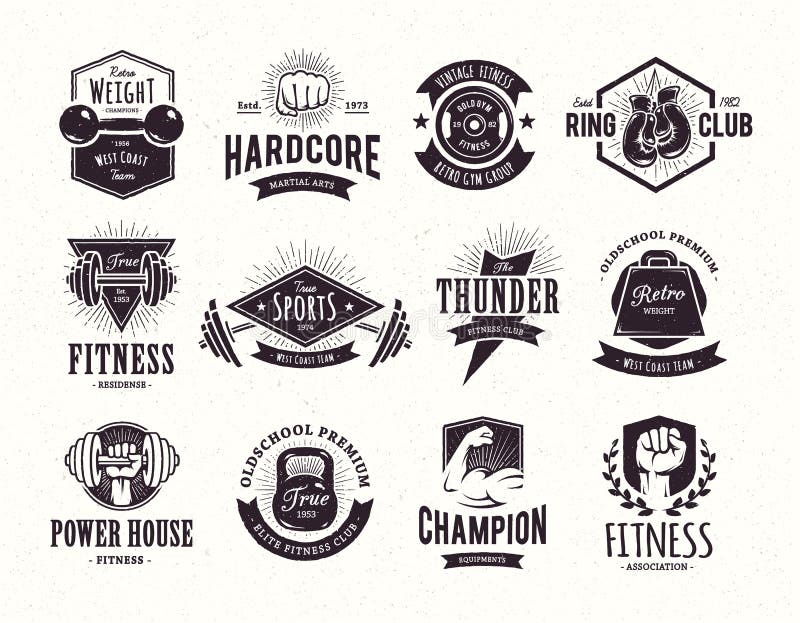 Retro sprawność fizyczna emblematy royalty ilustracja Retro sprawność fizyczna emblematy royalty ilustracja