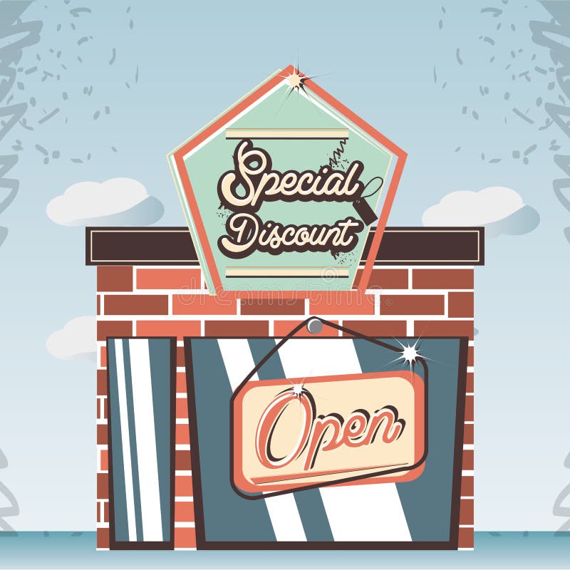 Retro store building front vector illustration