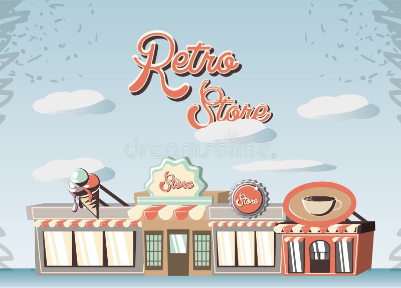 Retro store building front stock illustration