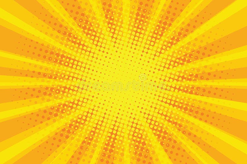 Retro- Strahlnhintergrund der gelb-orangeen Sonnenpop-art stock abbildung