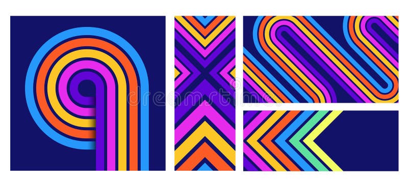 Retro stripe line backgrounds. Bold colorful lines abstract geometric patterns, modern zen stripes poster backdrops and stock illustration