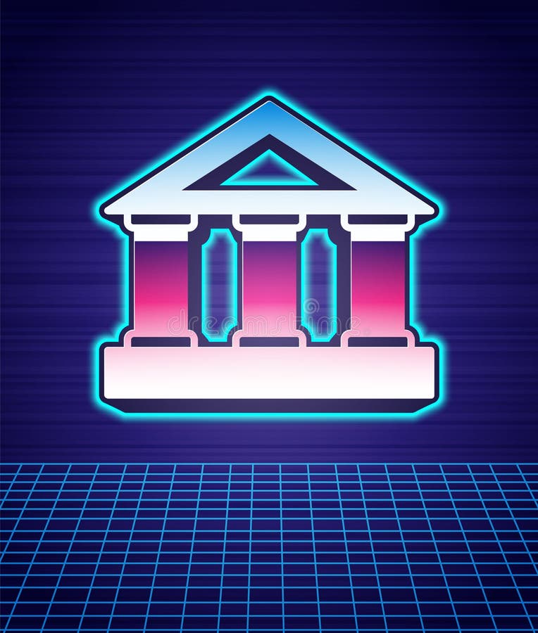 namens verzameling zonne Retro Style Bank Building Icon Isolated Futuristic Landscape Background.  80s Fashion Party Stock Vector - Illustration of money, design: 216214360