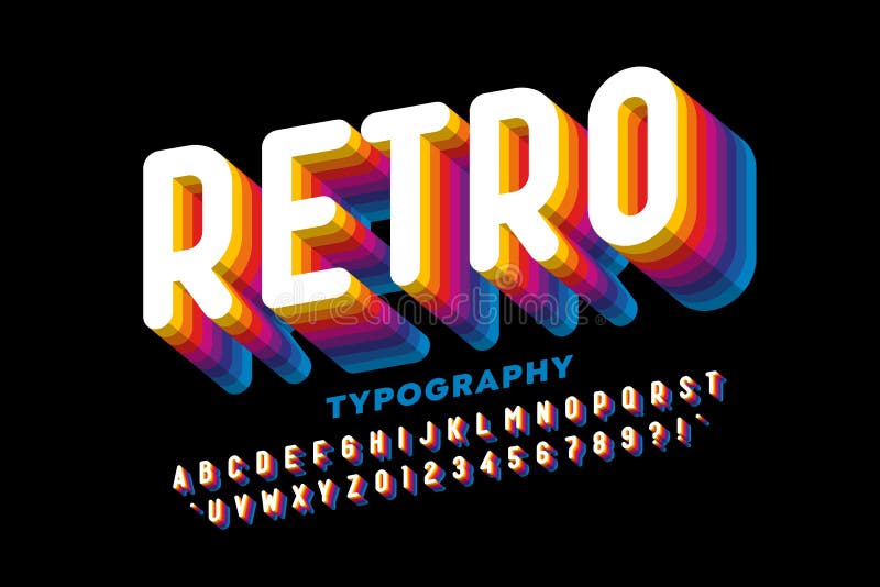 Retro Style Colorful 3D Font Stock Vector - Illustration of color, style:  209661265