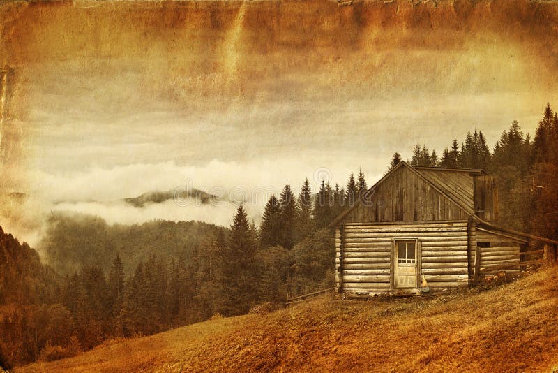 Retro style image of abandoned wooden house