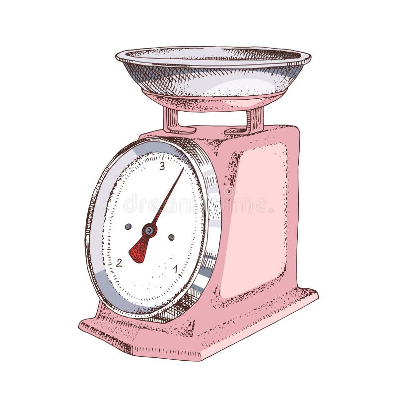 https://thumbs.dreamstime.com/b/retro-style-pink-kitchen-scales-hand-drawn-vector-illustration-isolated-white-background-215455595.jpg