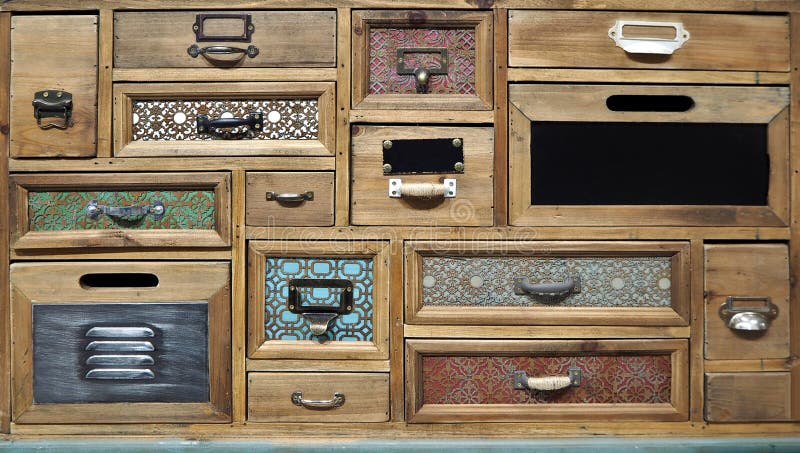 Retro Style Rustic Chest Of Drawers With Drawers Of Different