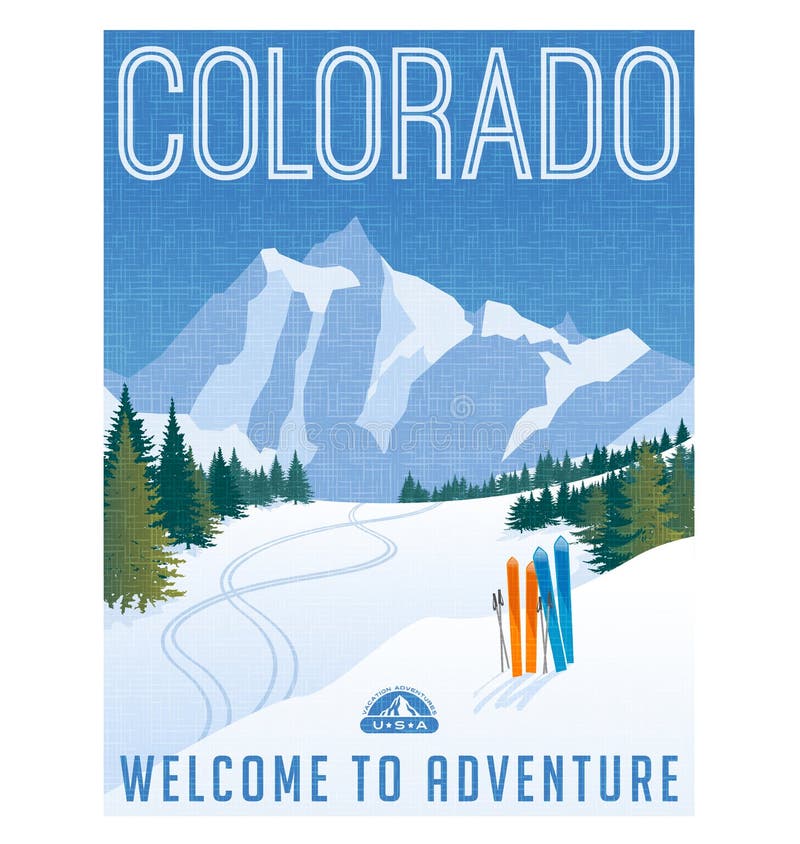 Retro style travel poster or sticker. United States, Colorado Ski mountains royalty free illustration Retro style travel poster or sticker. United States, Colorado Ski mountains royalty free illustration