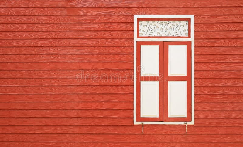 Retro style wall wood plank house with windows