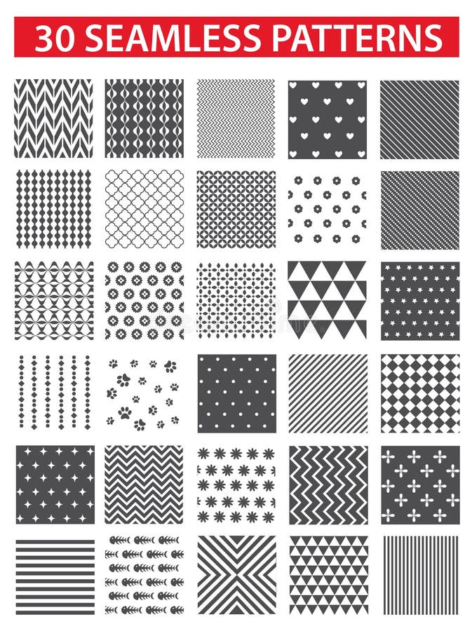 30 retro styled black vector seamless patterns: abstract, vintage, technology and geometric. vector illustration