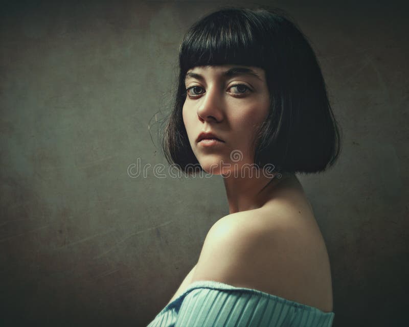 Retro styled female portrait with added grungy texture