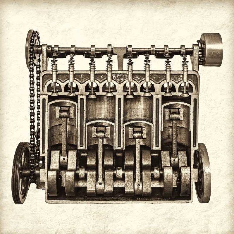 Retro styled image of an old classic car engine