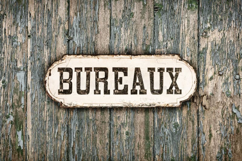 Retro styled image of an old French office sign stock images Retro styled image of an old French office sign stock images