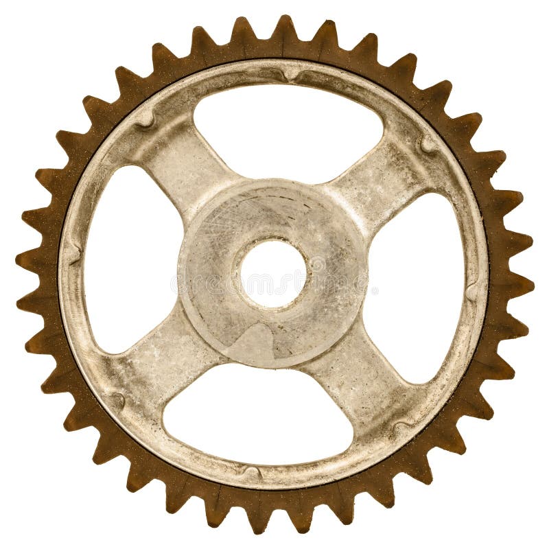 Retro styled image of an old gear wheel isolated on white stock photography Retro styled image of an old gear wheel isolated on white stock photography