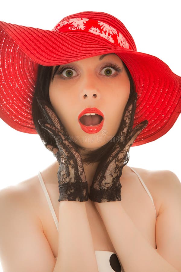 Retro-styled woman in red hat