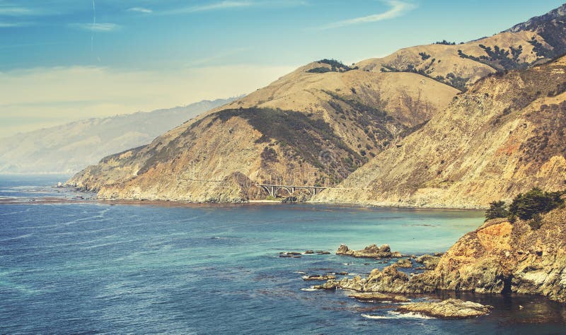 Retro stylized California coastline along Pacific Coast Highway stock photography Retro stylized California coastline along Pacific Coast Highway stock photography