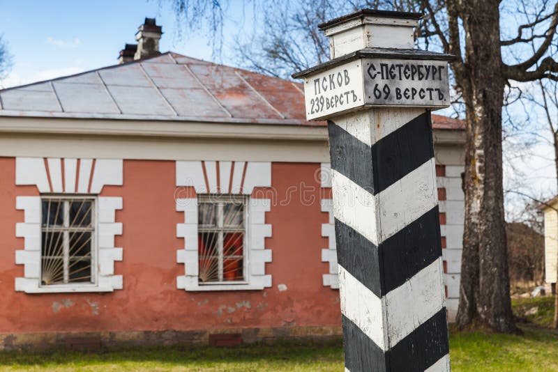 Retro stylized wooden milepost in Russia
