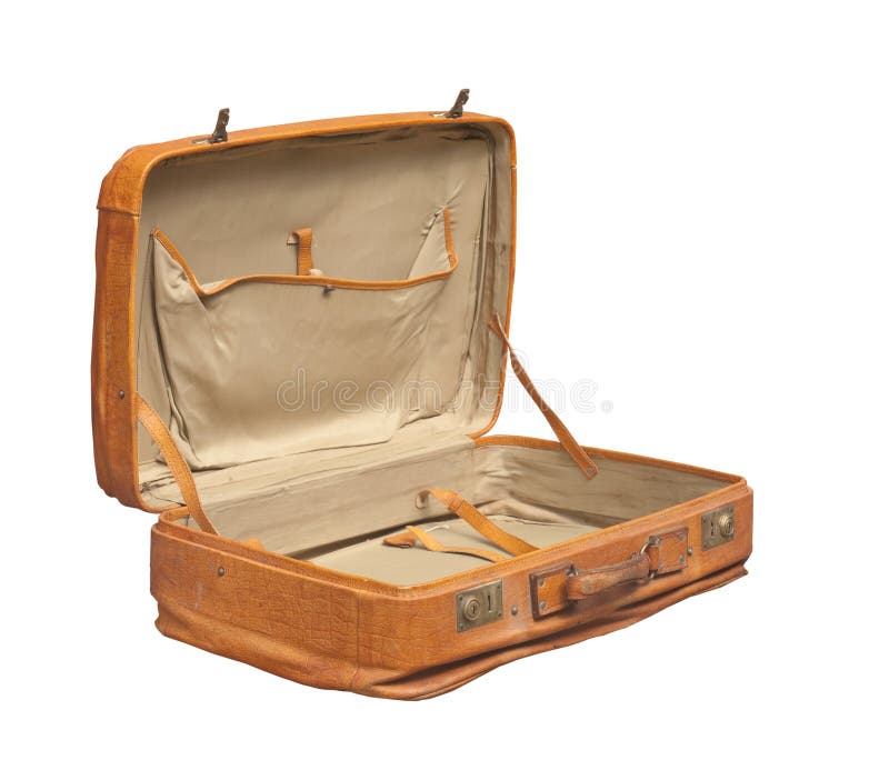 Vintage Brown Leather Suitcase Open Stock Photo Image of retro, used