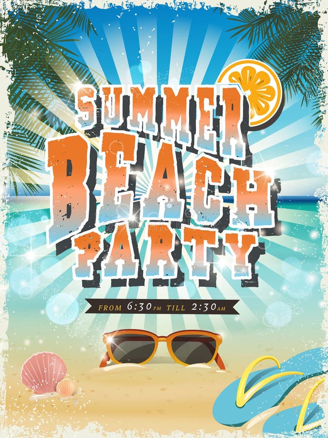 Retro summer beach party poster stock illustration Retro summer beach party poster stock illustration