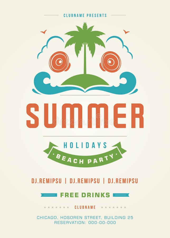 Retro Summer Holidays Beach Party Poster or Flyer Design Template royalty free illustration Retro Summer Holidays Beach Party Poster or Flyer Design Template royalty free illustration