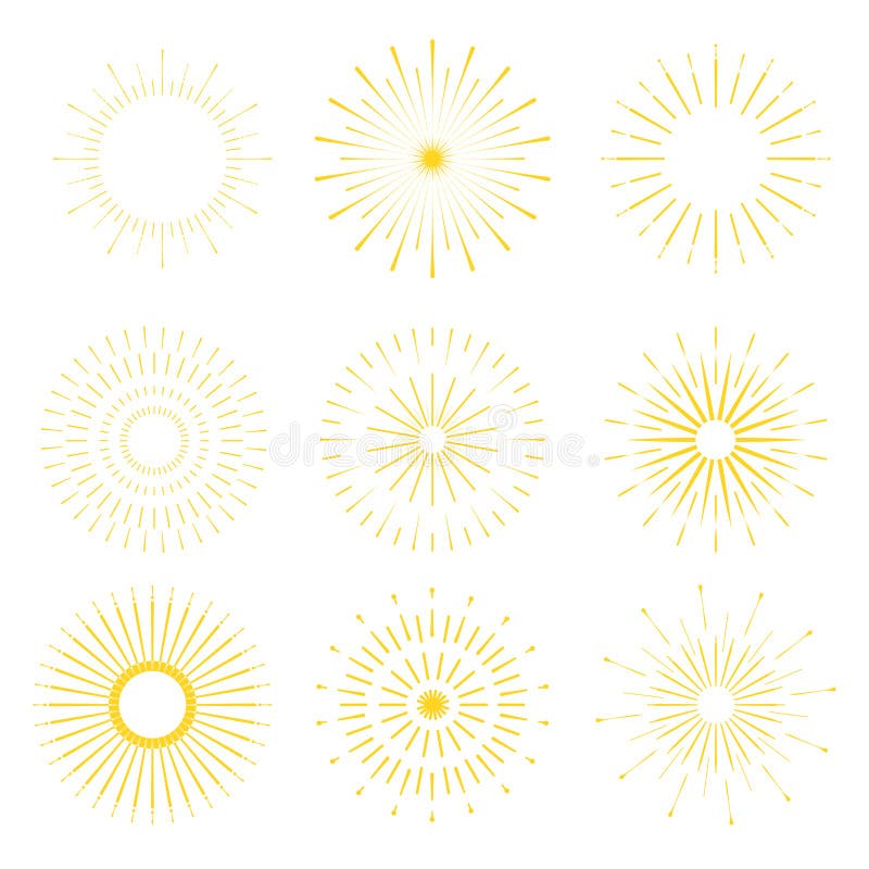 Retro Sun Burst Shapes. Vintage Starburst Logo, Labels, Badges