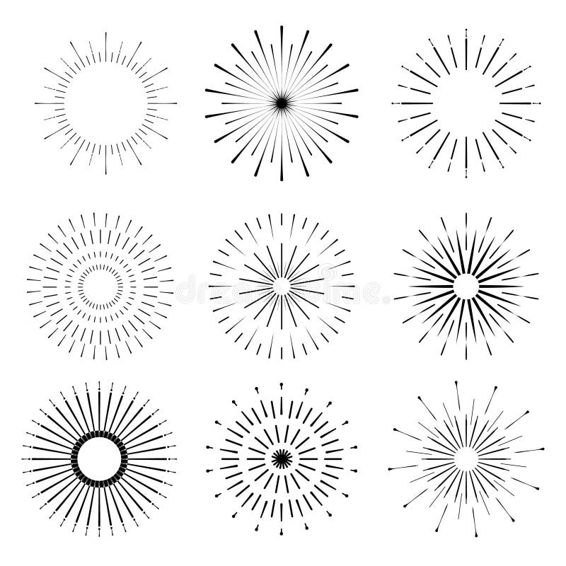 Retro- Sun-Explosionsformen Weinlese starburst Logo, Aufkleber, Ausweise vektor abbildung
