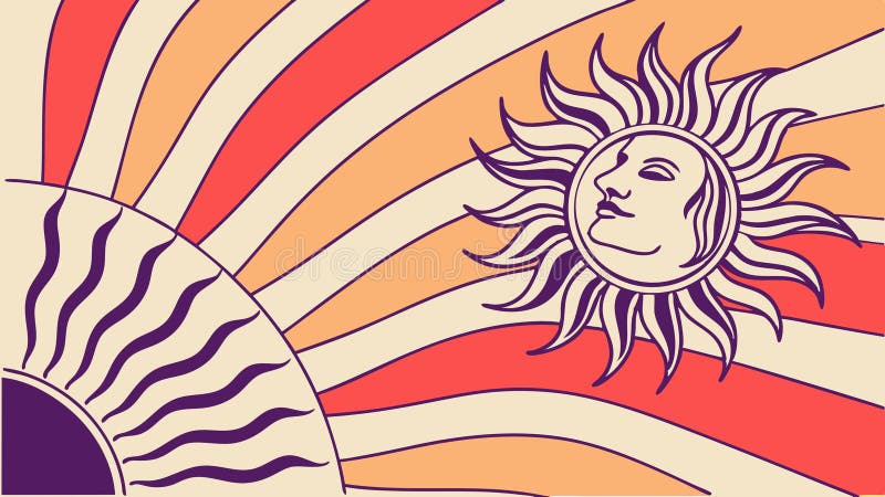 Retro Sun and Mountain Scene with Radiant Rays vector design Generative AI vector illustration