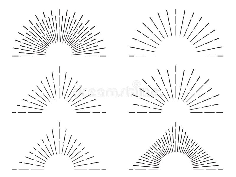 Retro sunburst frames. Vintage radiant sun rays. Firework flame burst lines. Abstract sunshine vector illustration set stock illustration