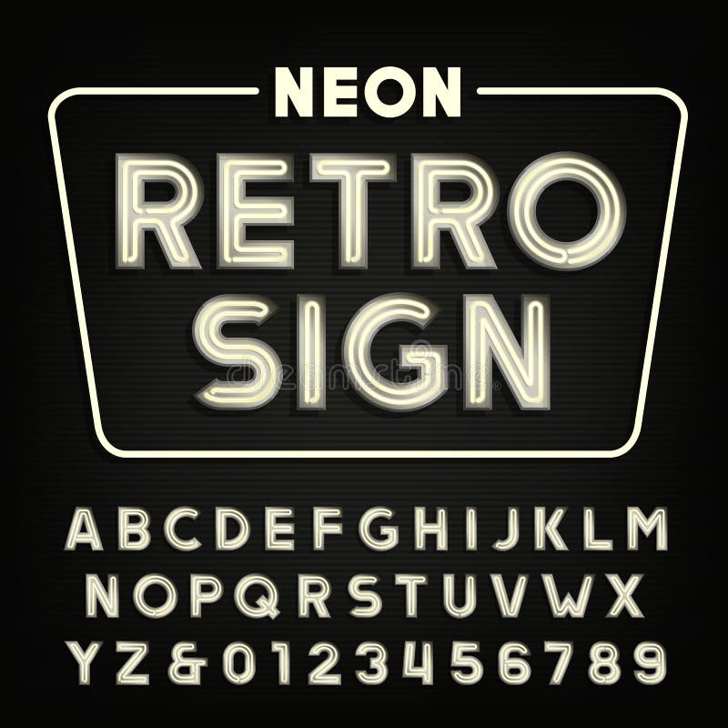 Retro szyldowy abecadło Rocznik neonowej tubki typ pisze list i liczby royalty ilustracja Retro szyldowy abecadło Rocznik neonowej tubki typ pisze list i liczby royalty ilustracja