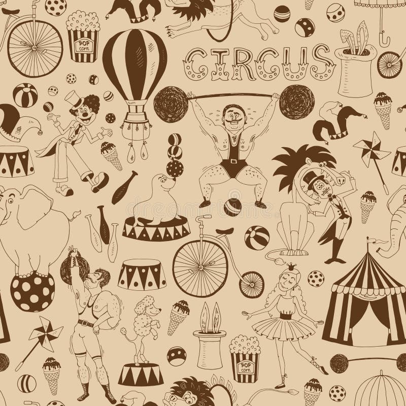 Retro sömlös cirkusbakgrundsmodell stock illustrationer Retro sömlös cirkusbakgrundsmodell stock illustrationer