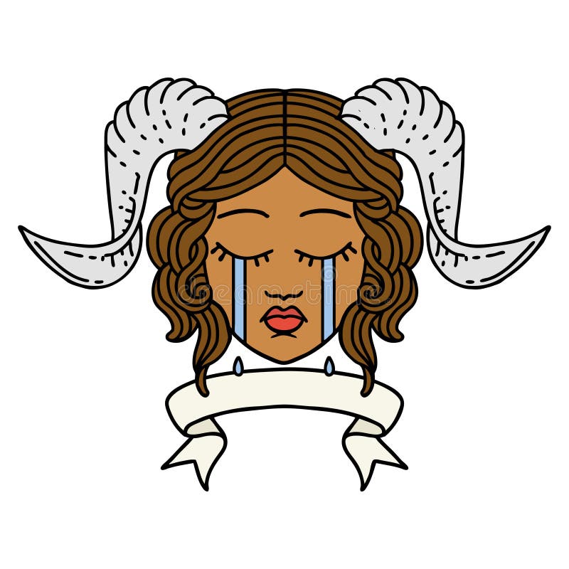 Crying Tiefling with Scroll Banner Illustration Stock Vector ...