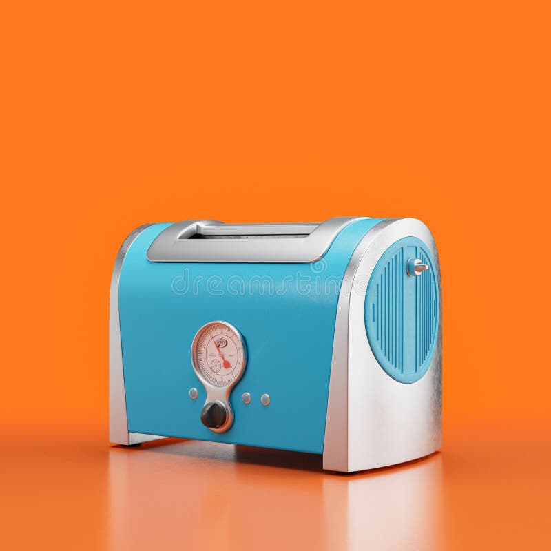 Retro Toaster, Vintage Kitchen Appliance Side View, 3d Rendering Stock Illustration
