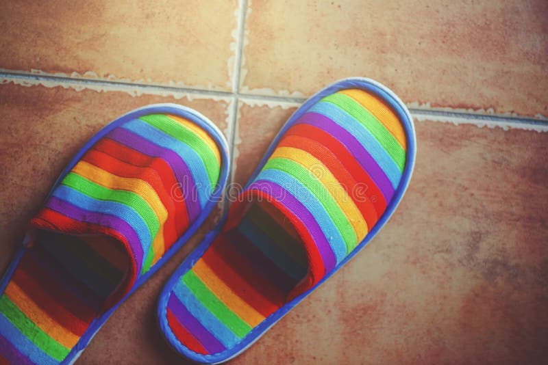 Retro Toned Rainbow Color Pattern Slippers Floor Stock Photos - Free ...