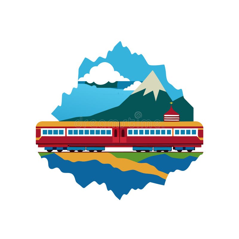 Retro Train Journey in Mountain Landscape Illustration Art royalty free illustration
