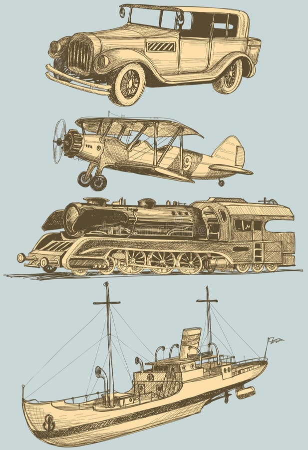 Retro transportation set stock illustration
