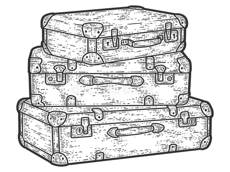 Luggage bag illustration, drawing, engraving, ink, line art, vector Stock  Vector