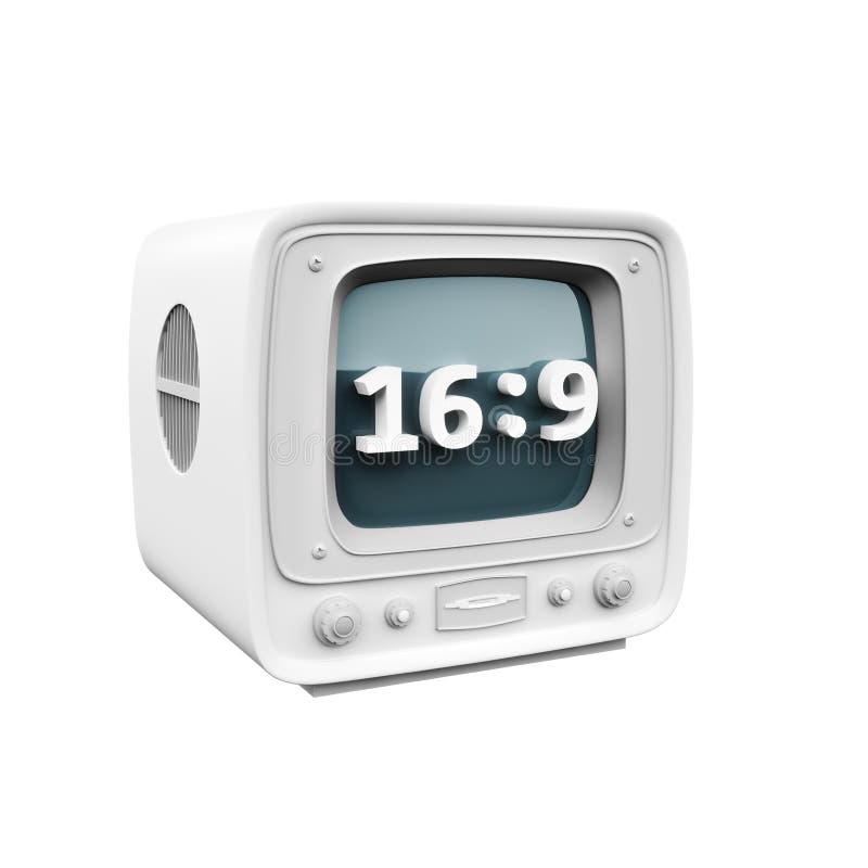 Retro TV met een symbool van het het rantsoenpictogram van het 16:9hd aspect op een witte achtergrond vector illustratie Retro TV met een symbool van het het rantsoenpictogram van het 16:9hd aspect op een witte achtergrond vector illustratie
