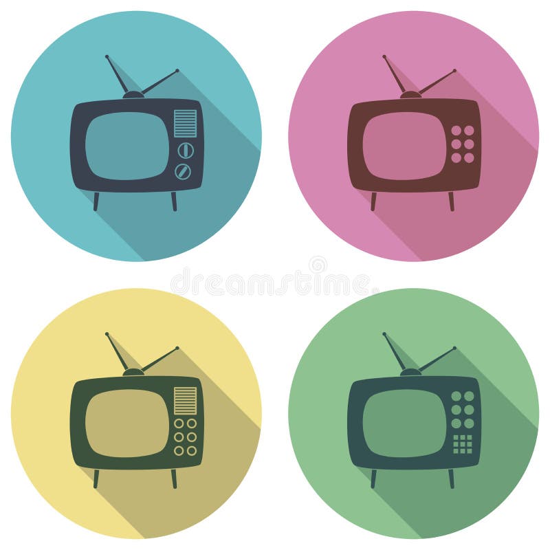 vector retro tv set flat icons