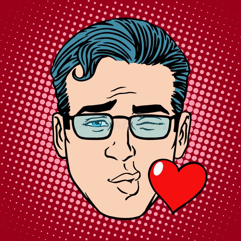 Retro uomo del fronte di bacio di Emoji illustrazione di stock Retro uomo del fronte di bacio di Emoji illustrazione di stock