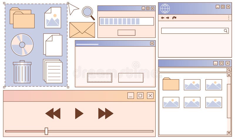 Retro User Interface Layout Kit Stock Vector - Illustration of computer ...