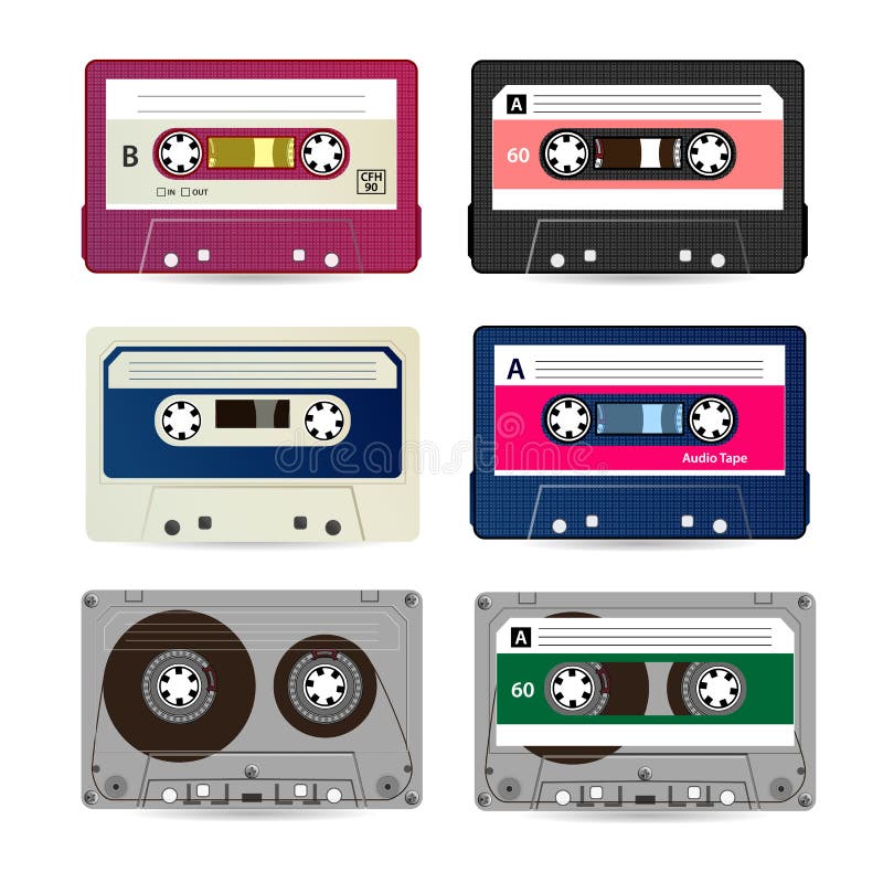 Retro vettore dell'audio cassetta Raccolta dei nastri variopinti differenti di musica Isolato su priorità bassa bianca illustrazione di stock Retro vettore dell'audio cassetta Raccolta dei nastri variopinti differenti di musica Isolato su priorità bassa bianca illustrazione di stock
