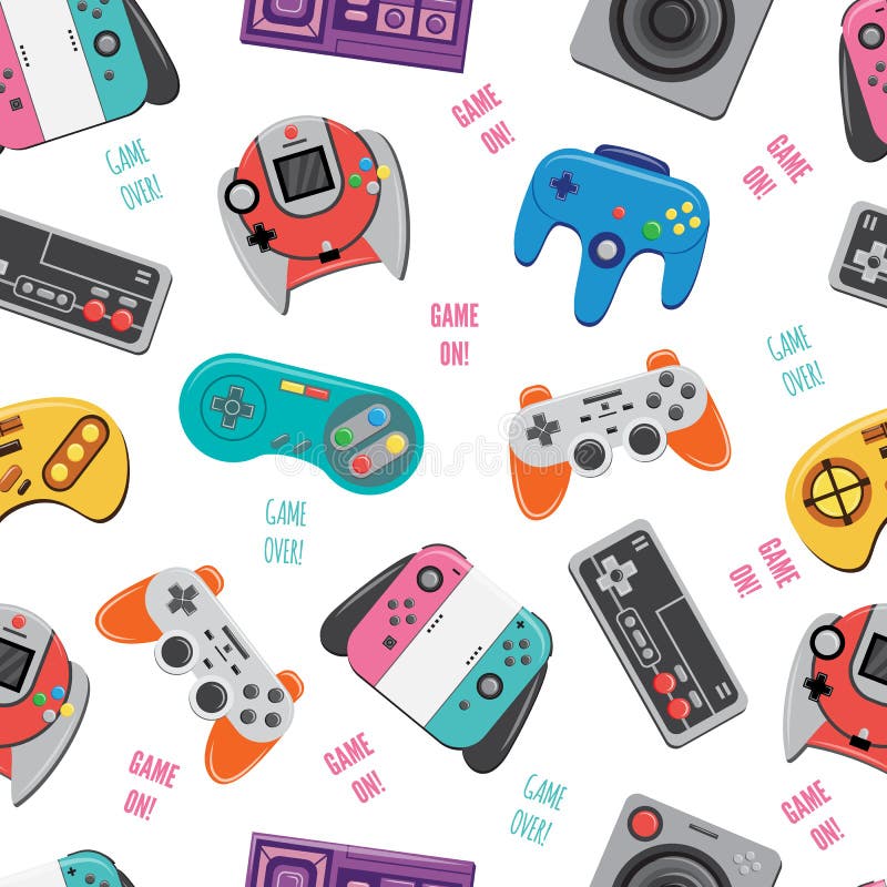 Retro video game controller and joystick seamless pattern royalty free illustration