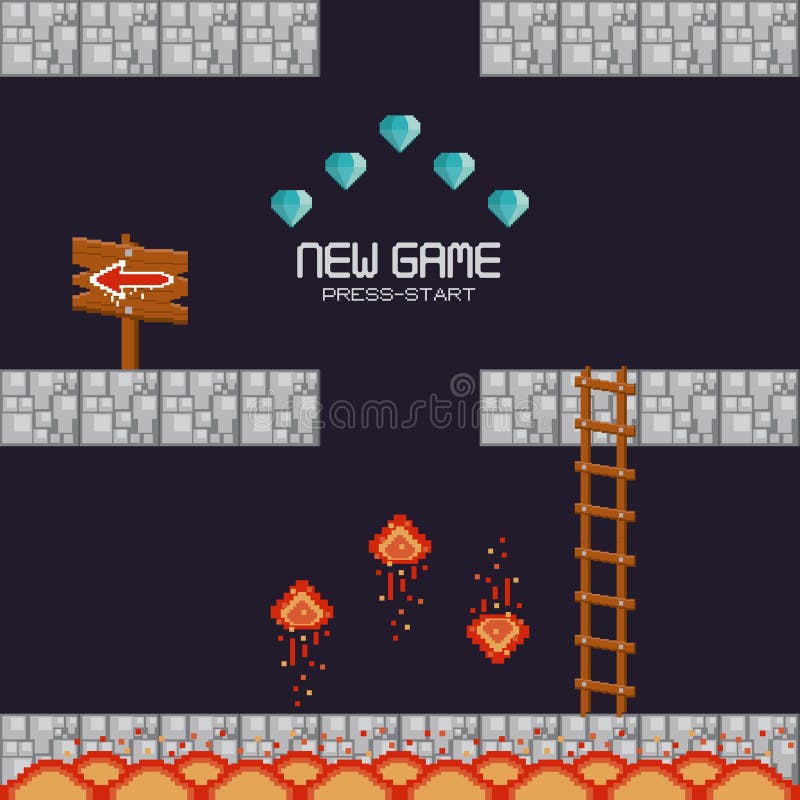 Retro videogamelandskap med pixelated terräng vektor illustrationer