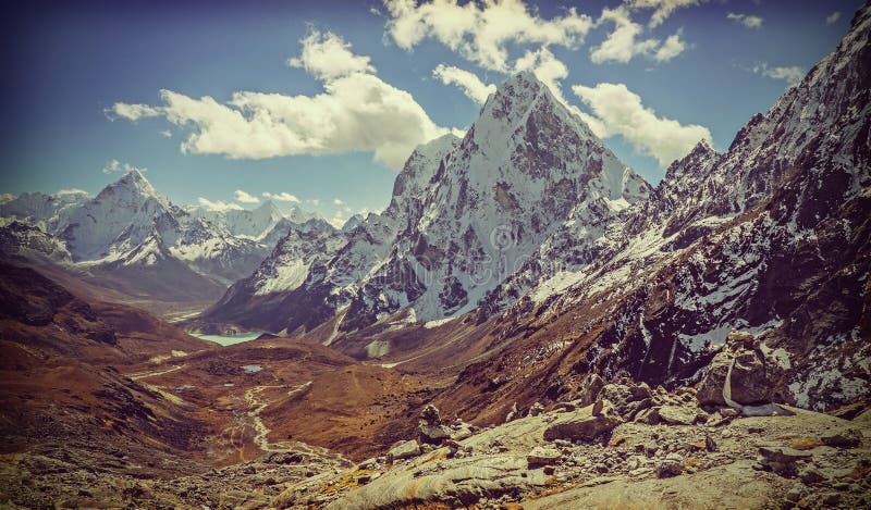Retro vintage filtered picture of Himalaya mountains landscape
