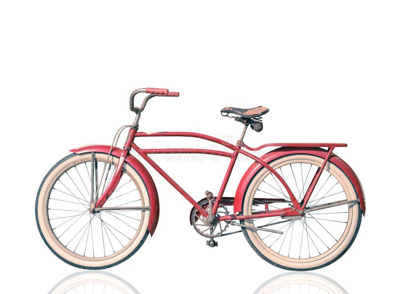 Retro vintage red bicycle isolated on white background. royalty free stock image
